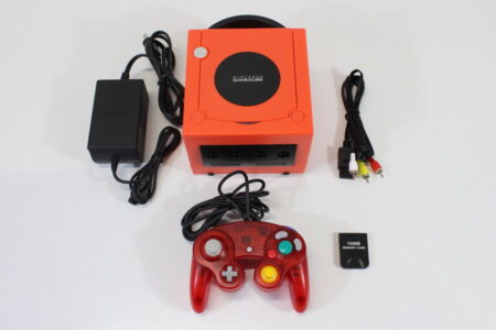Nintendo GameCube Warm Red x Black Console & Clear Red Controller AC Adapter AV Cable Memory Card GC Play US Region Games (B)