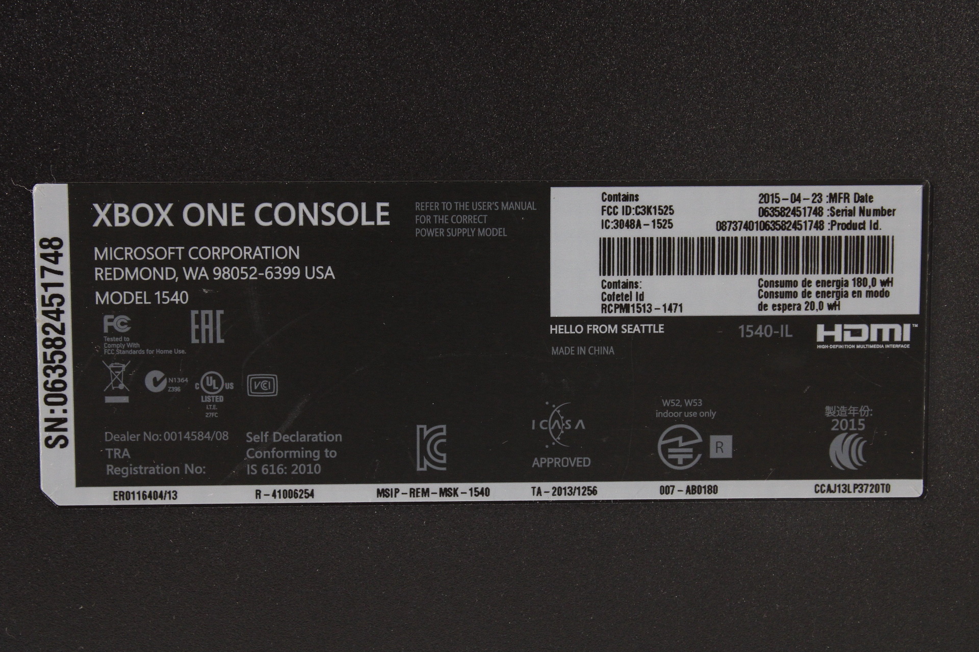 North American Microsoft Xbox One Black Console 1TB Model 1540 Controller AC Adapter (USA) (B)
