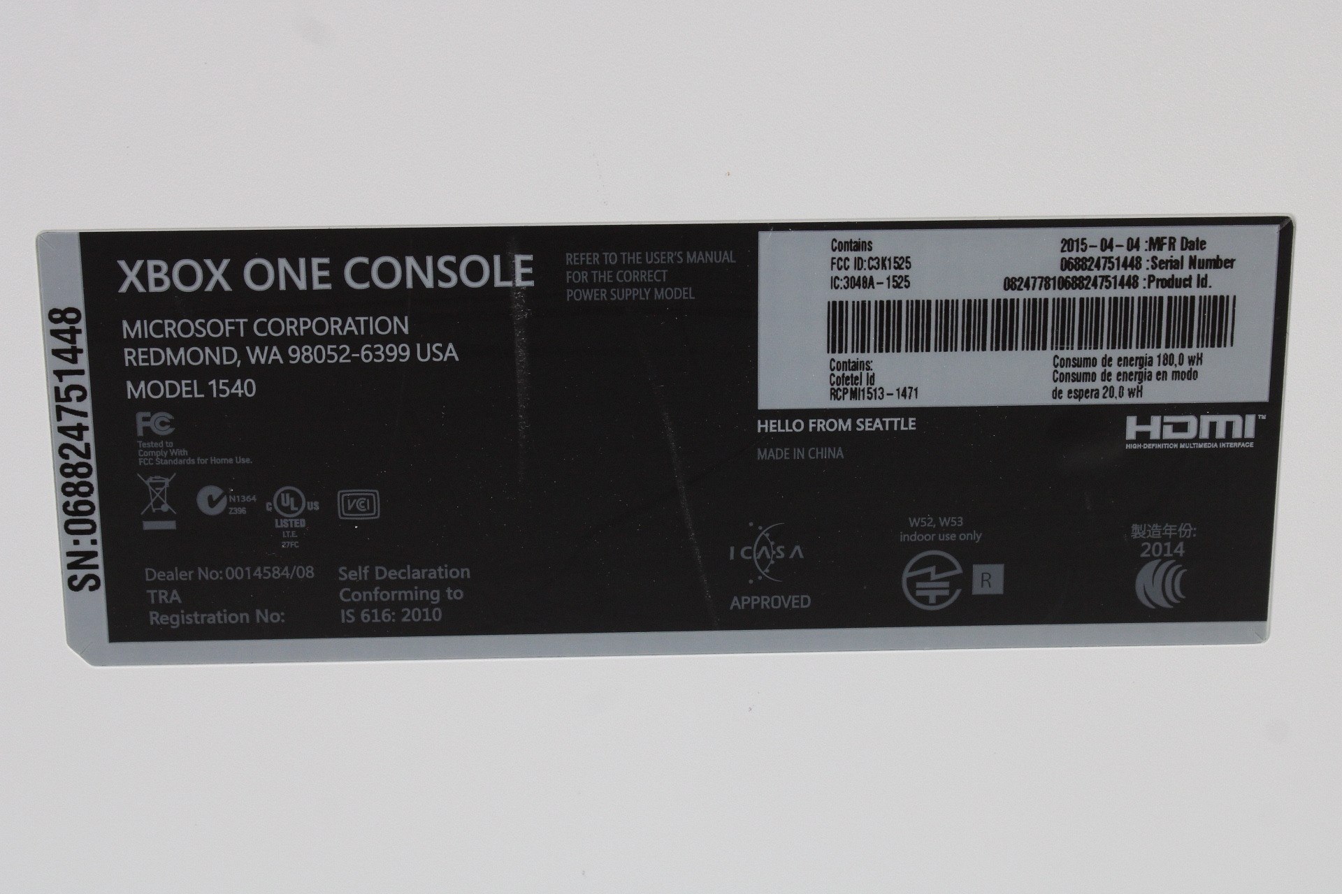 North American Microsoft Xbox One White Console 500GB Model 1540 Controller AC Adapter (USA) (B)